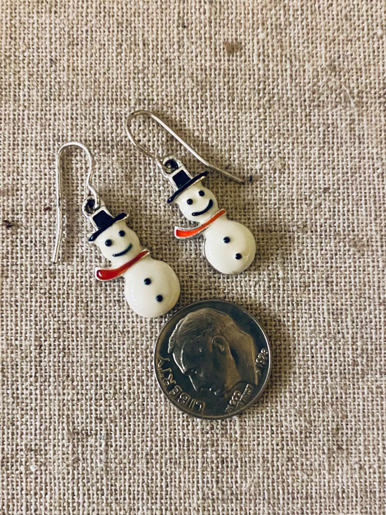 Dainty Snowman Dangle Earrings With Top Hats And Scarves